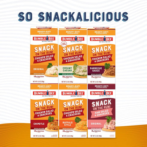 Pack 8g (Pack 12) Bumble Bee Snack On The Run! Protein Snack - Ham Salad with Crackers - Protein per Box - Ready to Eat
