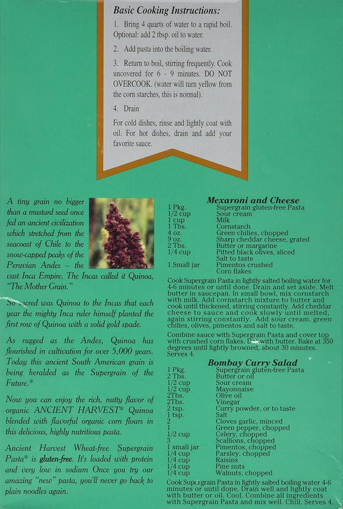 Elbows Ancient Harvest Organic Gluten Free Quinoa Pasta