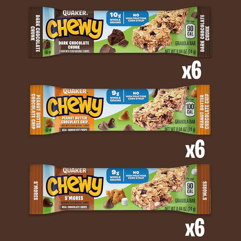 Pack, 18 Count Quaker Chewy Granola Bars, Variety