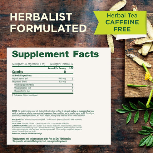 96 (6 Pack) Traditional Medicinals Tea, Organic Smooth Move Peppermint, Relieves Occasional Constipation, Senna, Tea