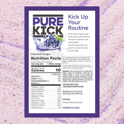 12 6 Packets 72 Packets PURE KICK Hydration Singles to Go Drink Mix, Concord Grape, Includes Boxes with in Each Box