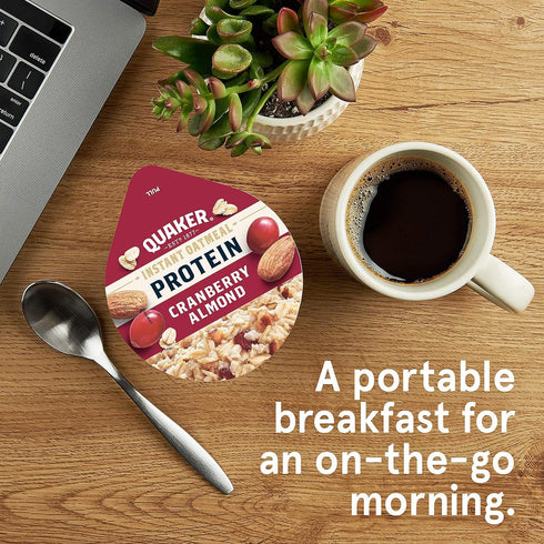 10g 2.18 (Pack 12) Quaker Protein Instant Oatmeal Express Cups, Cranberry Almond, Protein, Ounce