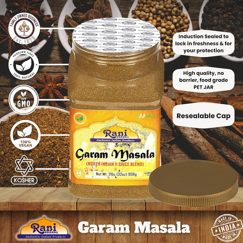 11-Spice 32oz (2lbs) 908g Rani Garam Masala Indian Blend PET Jar ~ All Natural, Salt-Free | Vegan | No Colors | Gluten