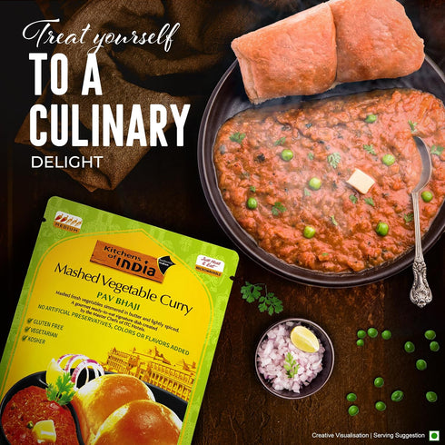 10-Ounce (Pack 6) Kitchens Of India Ready To Eat Pav Bhaji, Mashed Vegtable Curry, Boxes