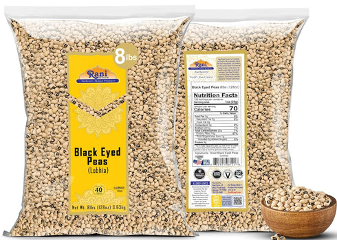 128oz (8lbs) 3.63kg Rani Black Eyed Peas, Dried Cowpeas (Lobhia) Bulk ~ All Natural | Vegan | Kosher | Gluten Friendly