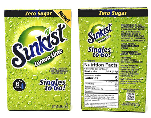 Sunkist Pack 3 6 36 2 Zero Sugar Singles To Go Variety - Flavors: Orange, Grape and Lemon Lime - Boxes, Singles - Boxes