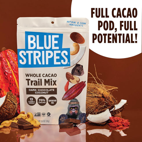 70% 2 Pack, 6.4 oz Blue Stripes - Trail Mix, Dark Chocolate Coconut, Mixed Nuts, Healthy Snacks for Adults, Cashews