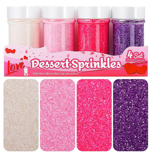 Valentines Sanding Sugar Sprinkles (320g/11.3oz) - Sparkling Red, Pink, Purple & White