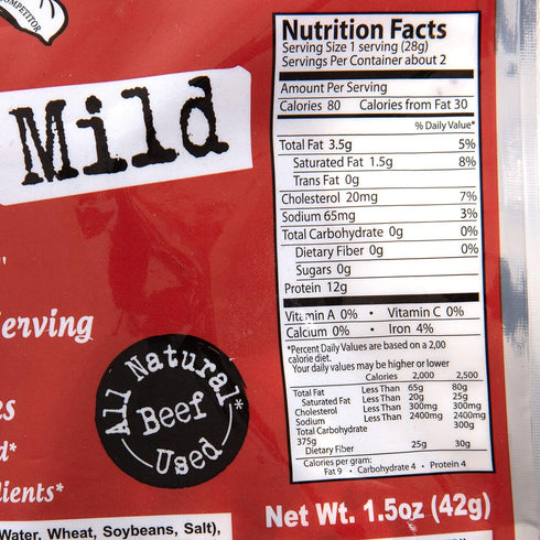 Strollo's Beef Jerky Packs 4 Pack 1.5 oz Strollos Beef Jerky Snack - Mild - Each - Low Carb, Zero Sugar, Low Fat - All