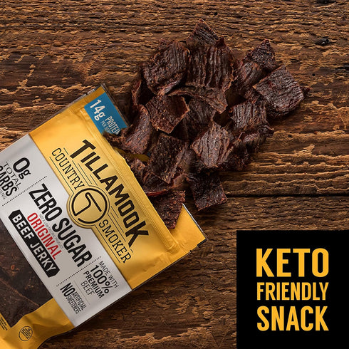 Country 2.2 (Pack 4) Tillamook Smoker Keto Friendly Zero Sugar Beef Jerky, Original, Ounce