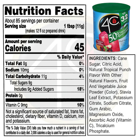 4C 1 Pack, 28 33.1 (Pack 1)) Reduced Sugar Powdered Drink Mix Canisters, Iced Tea Quarts, Family Sized Canister, Thirst