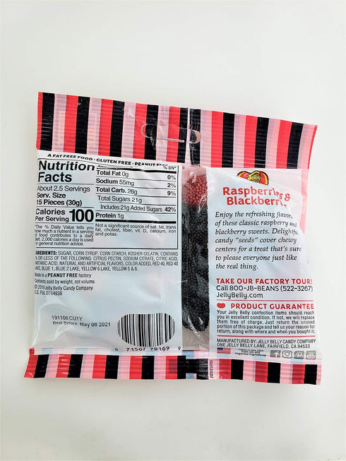 Jelly Belly Raspberries and Blackberries, 2.75-Ounce Bag (1 Bag)