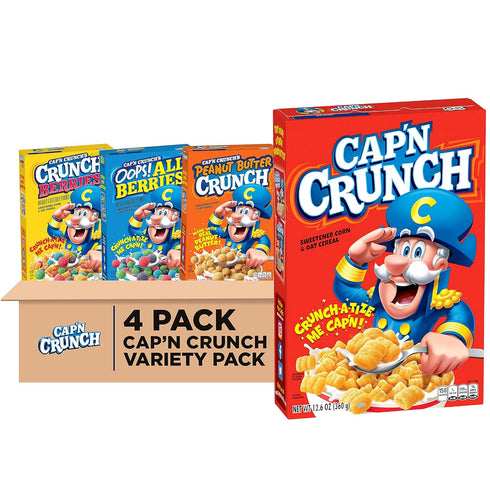 Quaker Cap'n Crunch Breakfast Cereal, 4 Flavor Variety Pack, (4 Pack), Sweetened