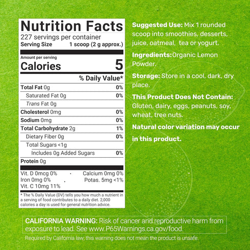 DEAL SUPPLEMENT 1lb Immune Organic Lemon Powder, Real Freeze-Dried Source Rich in Essential Vitamin C Natural Support
