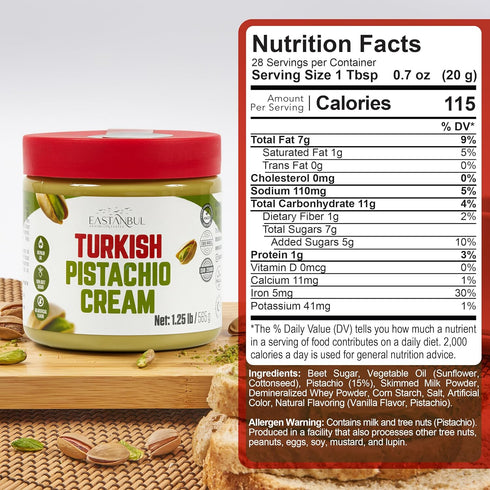 1.25lb, Eastanbul Pistachio Cream, Pistachio Butter, Turkish Cream Spread for Dubai Chocolate Bar Kit, Perfect Paste