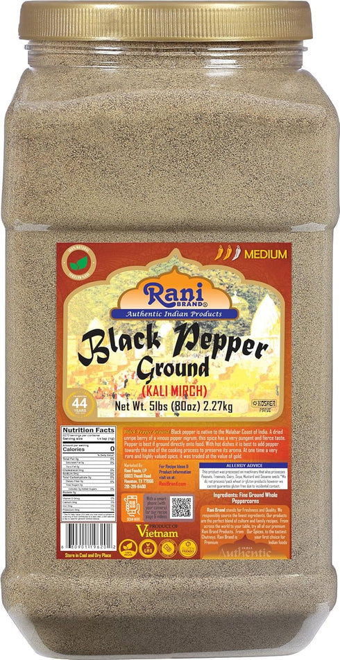 Rani Black Pepper Fine Powder 80 Mesh, 80oz (5lbs) 2.27kg Bulk PET