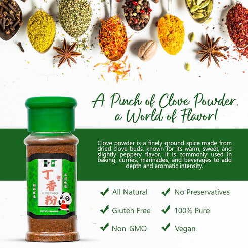 NPG Premium Ground Cloves Powder 1.08 Oz, Strong Aroma and Flavor for Tea, Baking, and Potpourri
