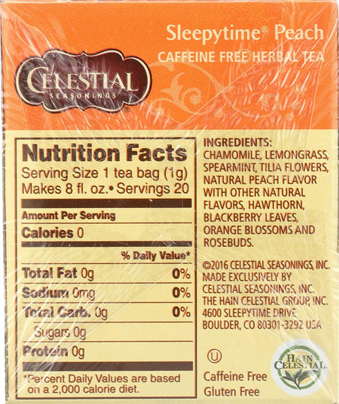 20 Bags2 Celestial Seasonings Herbal Tea Caffeine Free Sleepytime Peach - Tea