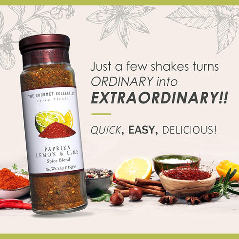 The Gourmet Collection Seasoning Blend, Paprika Lemon & Lime Spice, Cooking Seasoning for Chicken, Fish, Eggs, Mexican & Spanish Dishes. 156 Servings.