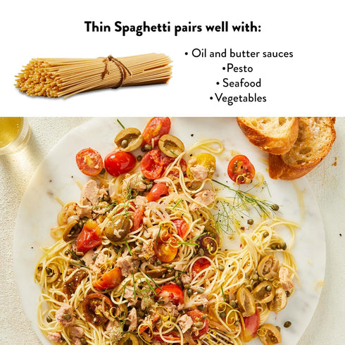 1 8 Pack, 9 DeLallo Thin Spaghetti Pasta, Pound Bag, Al Dente Texture, Made in Itay, Cooks in Minutes, Non-GMO