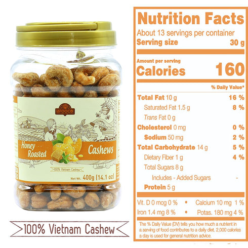 (14.1 oz) LAFOOCO Honey Roasted Cashews, Sweet Tasty Gourmet, Vietnam Cashew, Rich in Nutrients, Gift for Family
