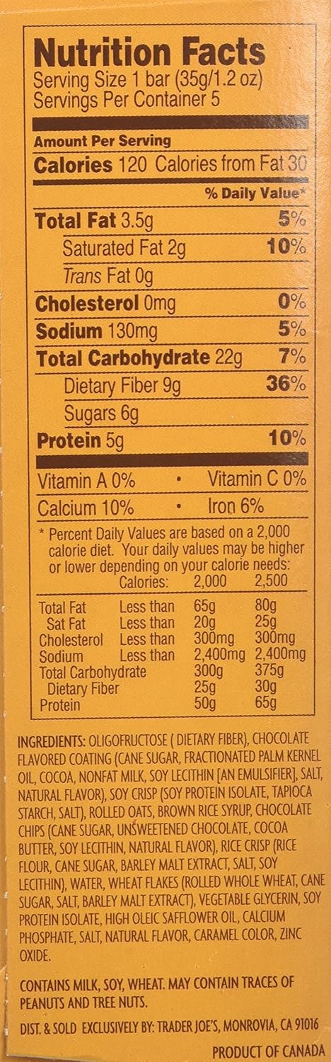 Trader Joe's 2 9 Boxes Fiberful Granola Bars Rolled Oats & Chocolate Chips g Fiber