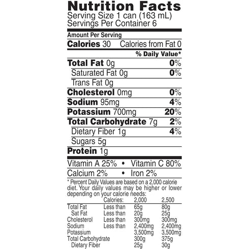 V8 100% 5.5 Oz 6 Count (Pack 4) Low Sodium Original Vegetable Juice, Fl