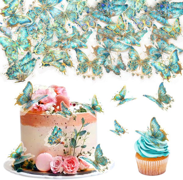 Ercadio 30 PCS Dazzling Sticker Butterfly Cake Toppers, Waterproof Arts Cupcake Picks for Baby Shower Birthday Wedding