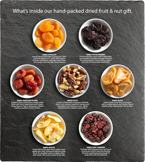 Set Festive Dried Fruit and Nuts Gift on Bamboo Cutting Board