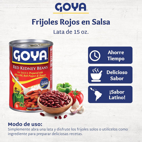 Pack 2 (15 oz Goya Red Kidney Beans Canned in Sauce (Guisadas), Ready-to-Serve, Rich and Hearty, Pantry Staple