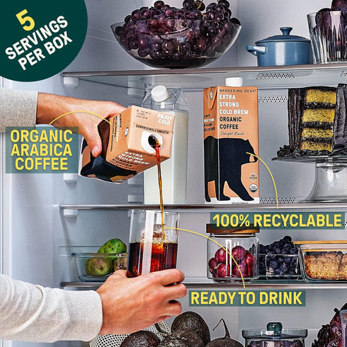100% 32 oz, 3 pack Wandering Bear Straight Black Organic Cold Brew Coffee - Extra Strong, Bold, Smooth, Unsweetened