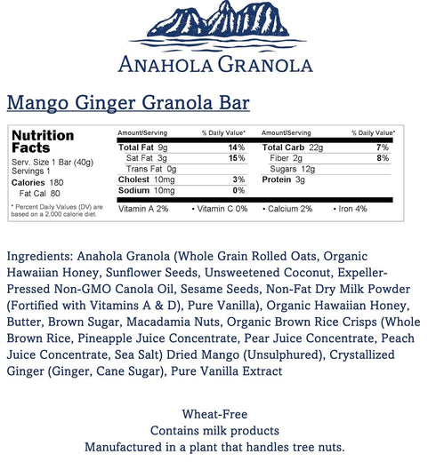 8 Count Anahola Granola Mango Ginger Bars