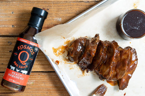 Kosmos Q Peach Habanero BBQ Sauce, 15.5 Oz Bottle for Marinades & BBQ, Sweet and Spicy Flavor