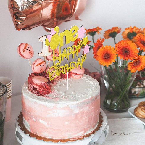 Glitter Gold Pink One Cake Topper for Girls' First Birthday Minnie Party Cake Decorations