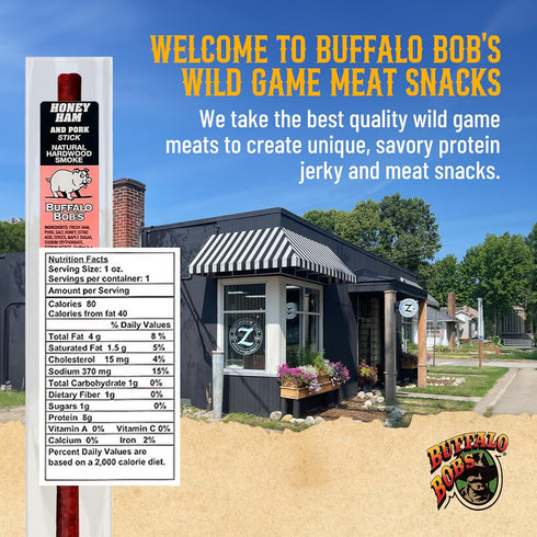 Buffalo Bob's 10 Pack Wild Game Meat Snack Stick - Honey Ham Stick