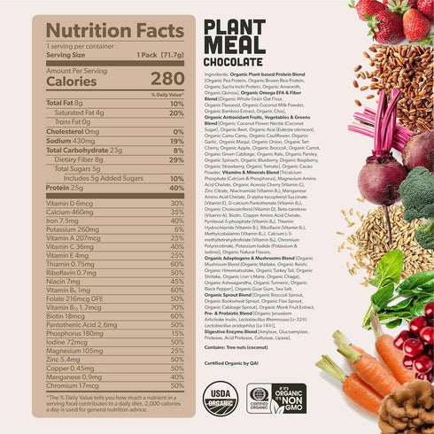 25g 76+ 1 Plant Meal Replacement Shake - Chocolate - of Plant Based Vegan Protein Powder, Organic Superfoods, Vitamins