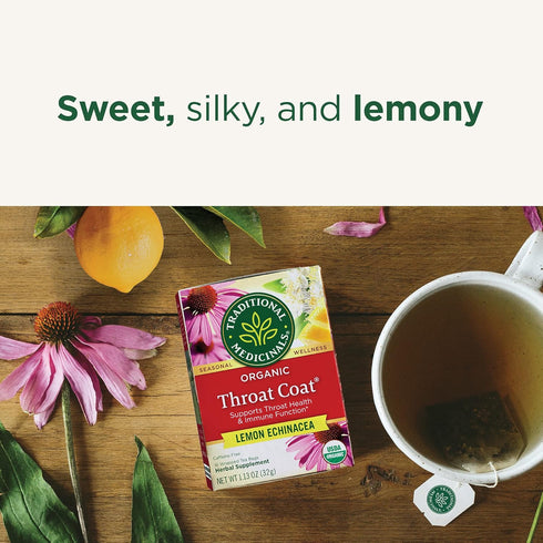 Immune 96 (6 Pack) Traditional Medicinals Tea, Organic Throat Coat Lemon Echinacea, Supports Throat Health & Function