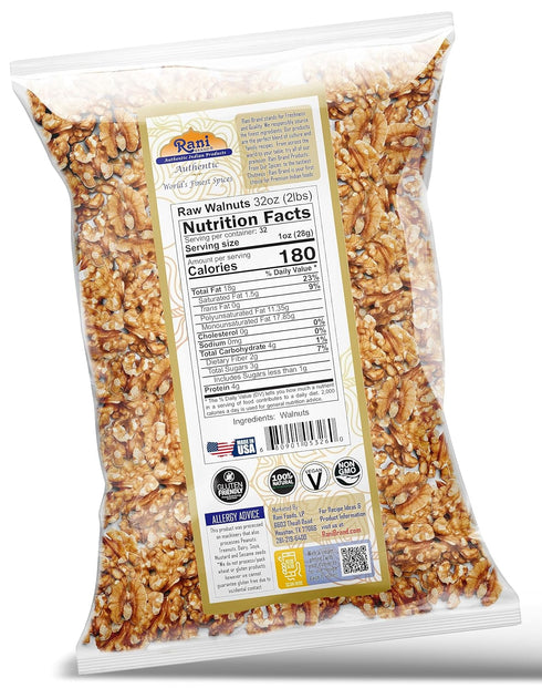 32oz (2lbs)908g Rani Raw Walnuts, Halves and Pieces ~ All Natural | Vegan | Gluten Friendly | Fresh Product of USA