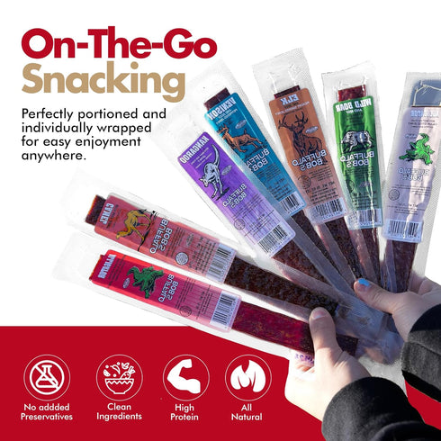 (10 Count) Pack Jerky-n-Spice Exotic Jerky Gift Box | Exotic Jerky Variety | Assorted Flavored High Protein Beef Stick