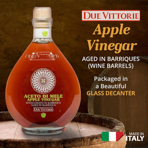 16.9 oz 500ml Due Vittorie Apple Vinegar - Easy to Drink Raw Apple Cider Vinegar Aged in Barrique Wine Barrels, Gourmet