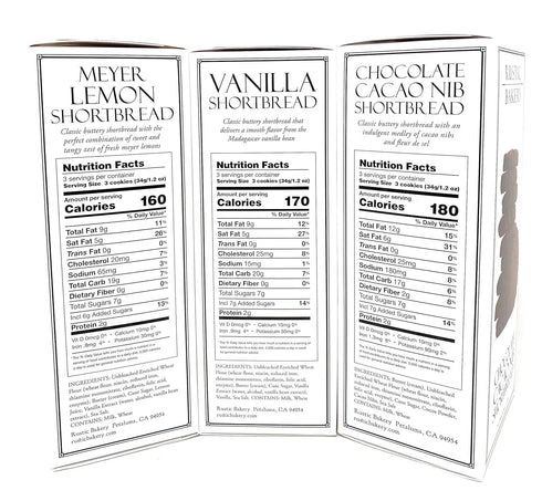 Generic 4oz 3Pack Shortbread Cookie Bread Meyer Lemons | Vanilla | Chocolate Cacao Nib