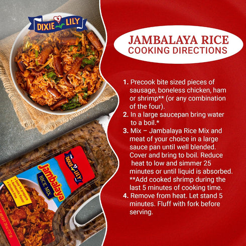 26oz, 2 Pack Dixie Lily Jambalaya Rice Mix - Long Grain Parboiled Rice with Bell Peppers, Onion & Spices, Enriched