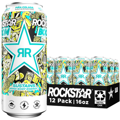 Rockstar Energy Drink, Boom Pina Colada 16 Fl Oz Cans (Pack of