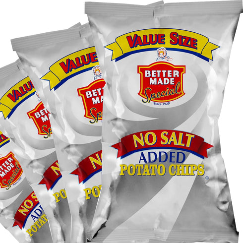 (4) Pack 5oz Better Made No Salt Added Potato Chips - Four - Value Size Bags