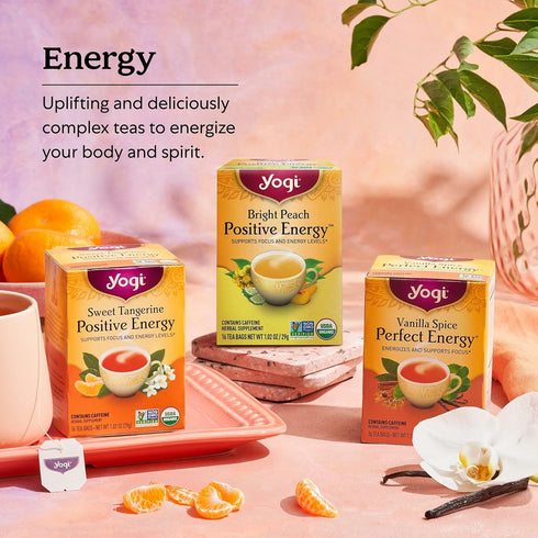 16 Pack (4 Packs) Yogi Tea Bright Peach Positive Energy Tea - Tea Bags per - Organic Tea to Support Focus & Energy