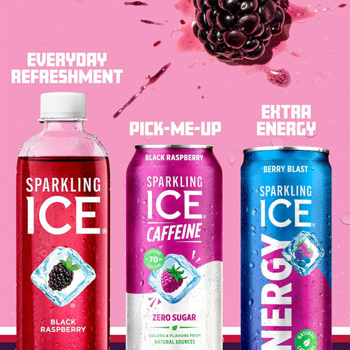 Vitamins,16 oz (Pack 12) Sparkling Ice Caffeine Black Raspberry Sparkling Water with Caffeine, Zero Sugar