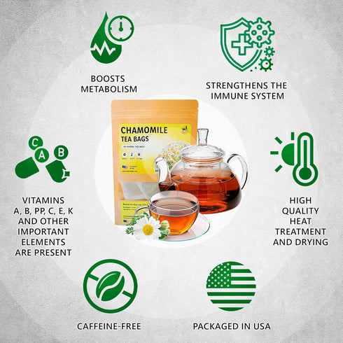 TeaDeam Chamomile Tea Bags, Caffeine-Free Sleep Time Tea for Relieving Stress, Brew Hot or Iced, 50 Bags