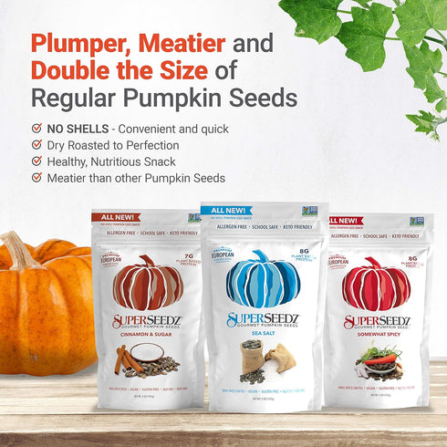 SuperSeedz Dry Roasted Pumpkin Seeds, Somewhat Spicy Pepitas, 5oz, Whole 30, Paleo, Vegan, Keto Snack
