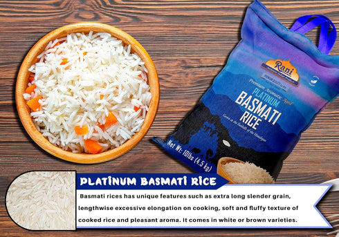 10-Pound 160oz (10lbs) 4.53kg Rani Platinum White Basmati Rice Extra Long Aged Bag, ~ All Natural | Gluten Friendly |