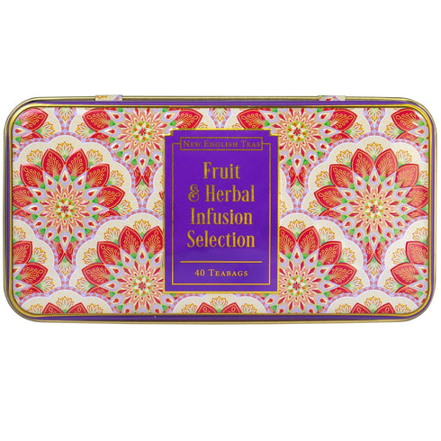 40 New English Teas Fruit and Herbal Tea in Tin with Teabags - Rosehip & Hibiscus, Peppermint, Chamomile & Black Tea